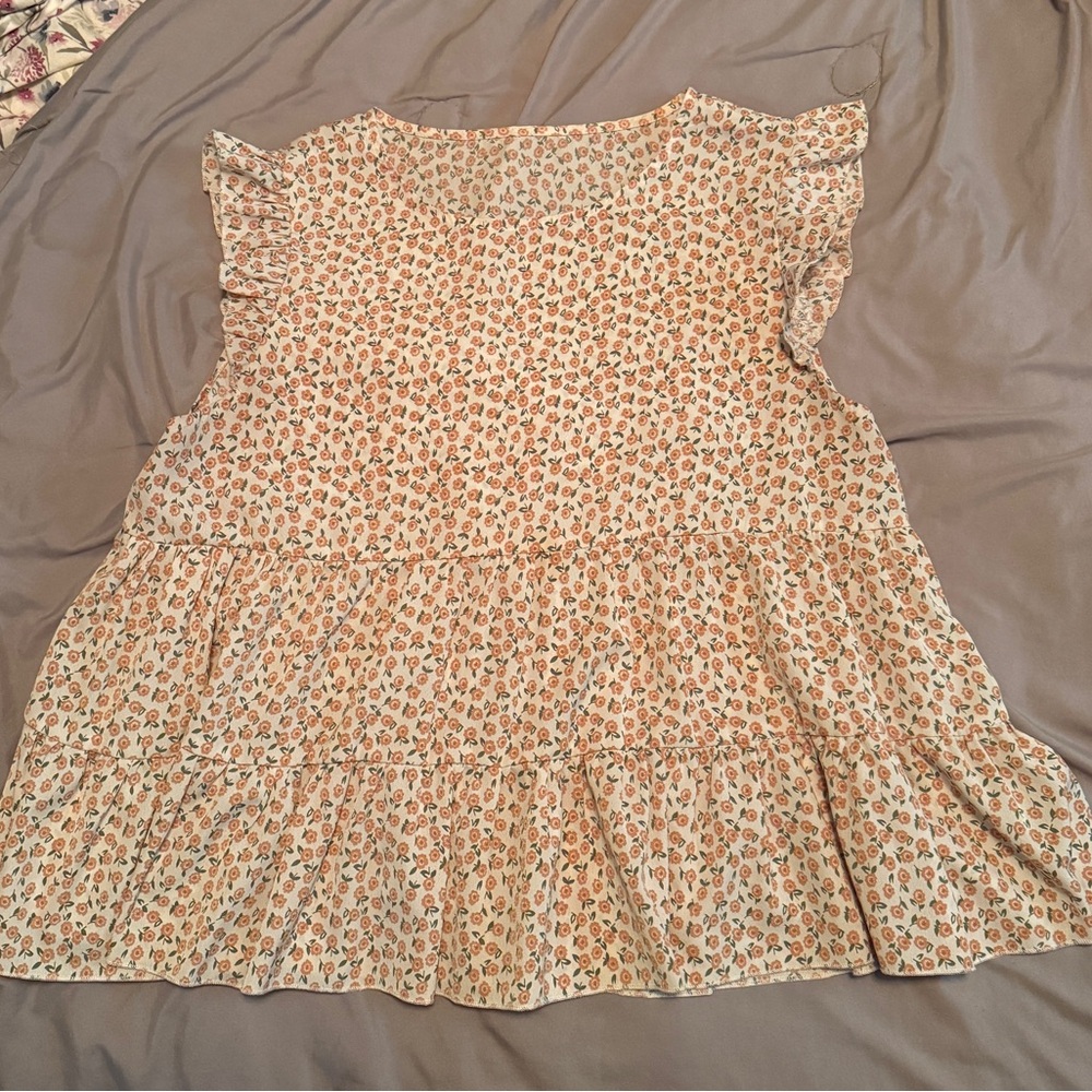 SHEIN Cream and Brown Floral Blouse